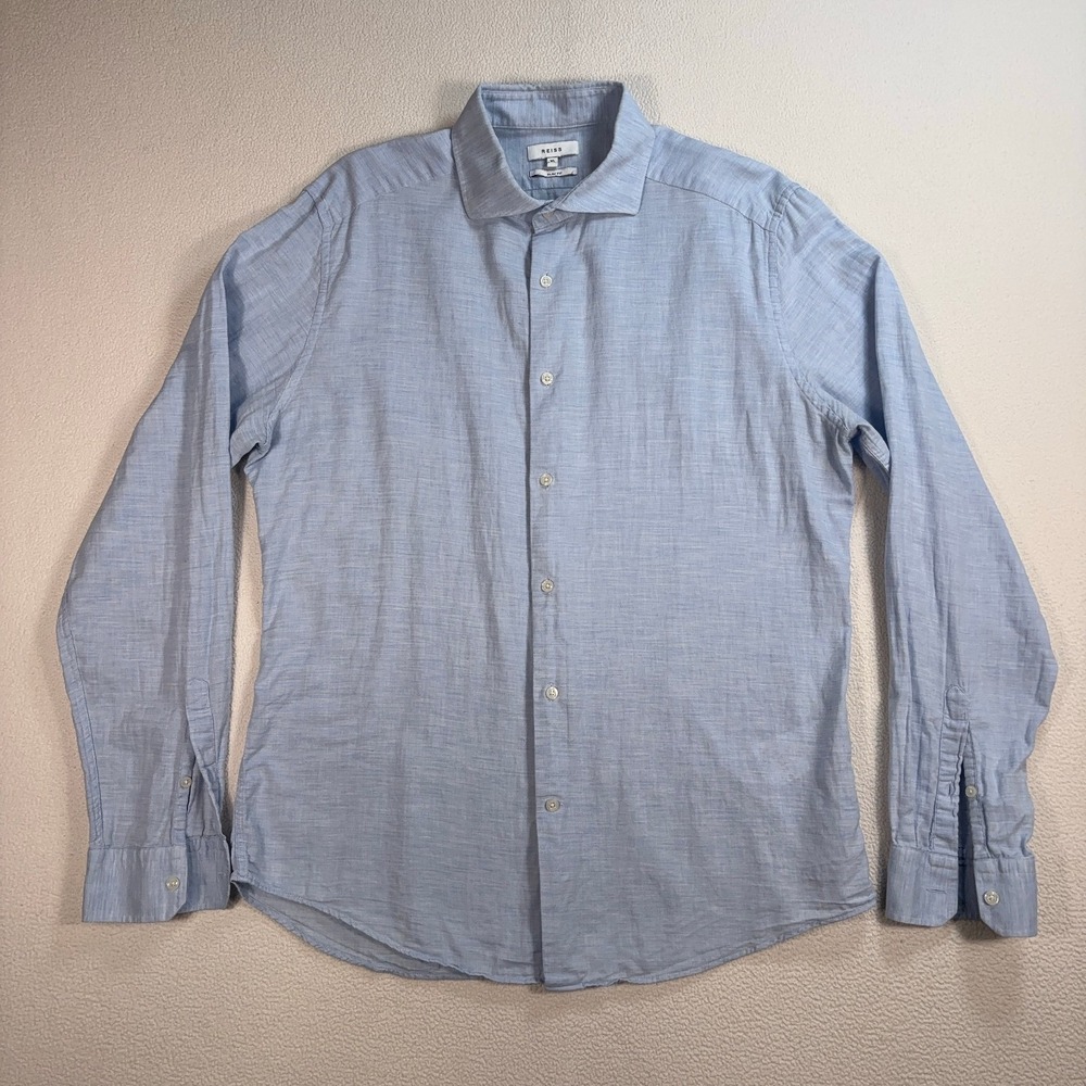 Reiss Riley Shirt Men's XL Light Blue Slim Fit 100% Cotton Lightweight Button Up